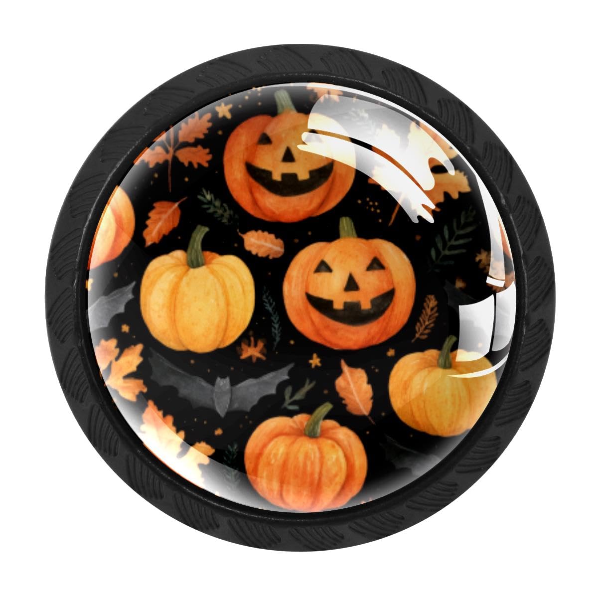 HEOEH 4 PCS Cabinet Knobs, Pumpkins Bat Leaves Drawer Knobs Dresser Handles
