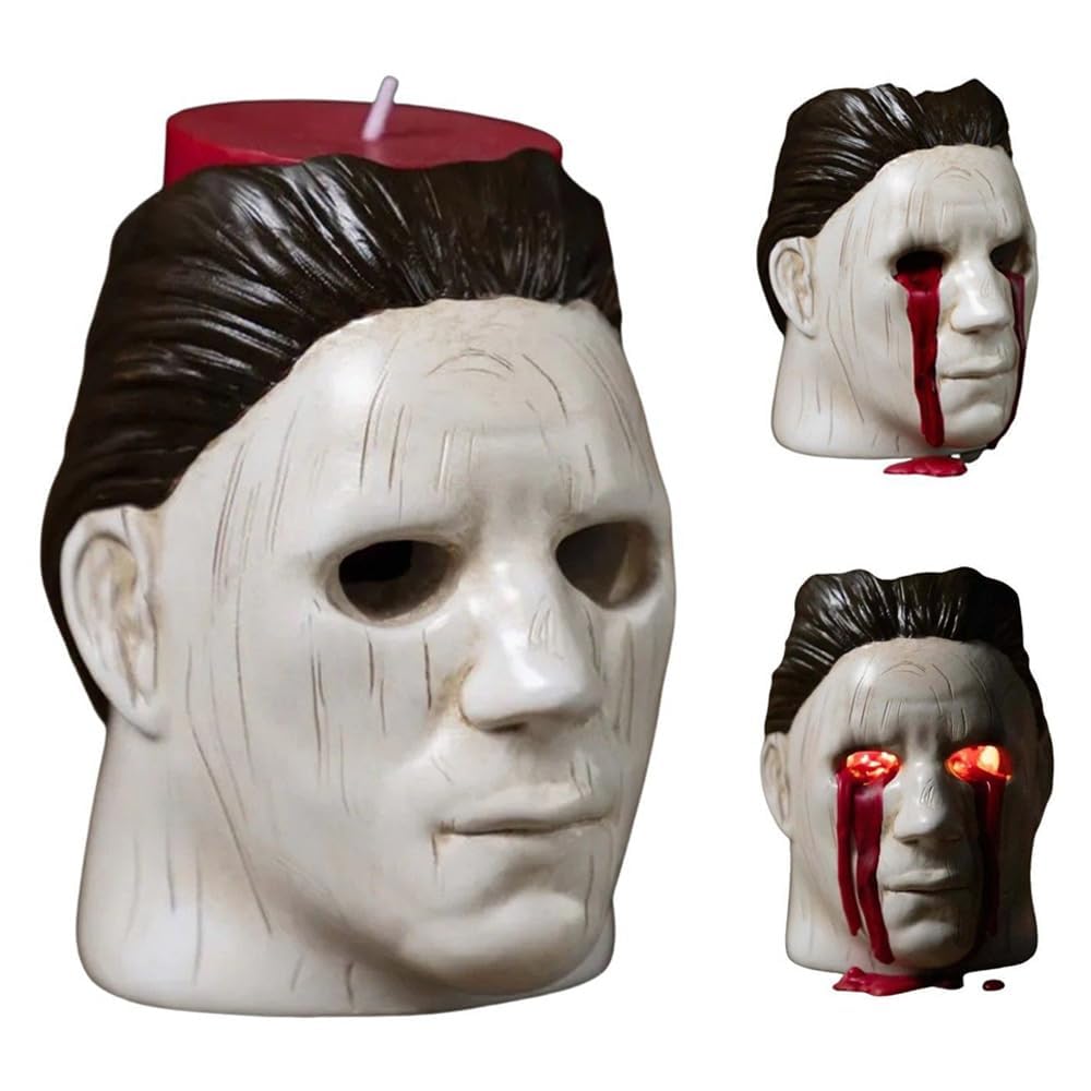 Doyeozoowen 1Pcs Michael Myers Candle Holder, Scary Mike Candlestick Michael Statue With Bleeding Eyes Halloween Horror Holder Decoration For Indoor Outdoor Home (1Pcs)