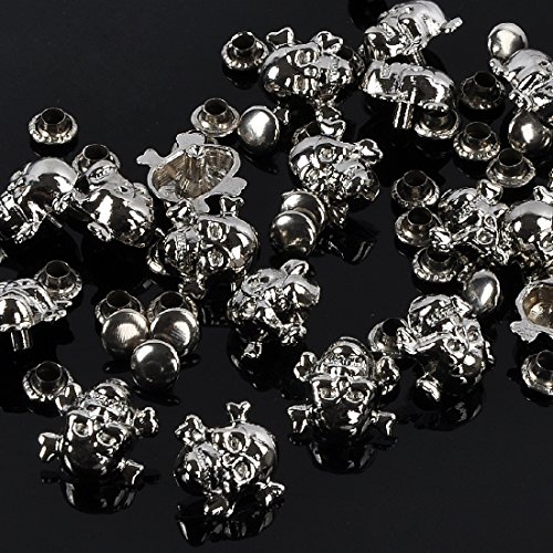 Rubyca 50 Sets Silver Color Skull Cross-Bone Rapid Rivets Spike And Studs Metal Spots Double Cap Diy Leather-Craft #TOP3
