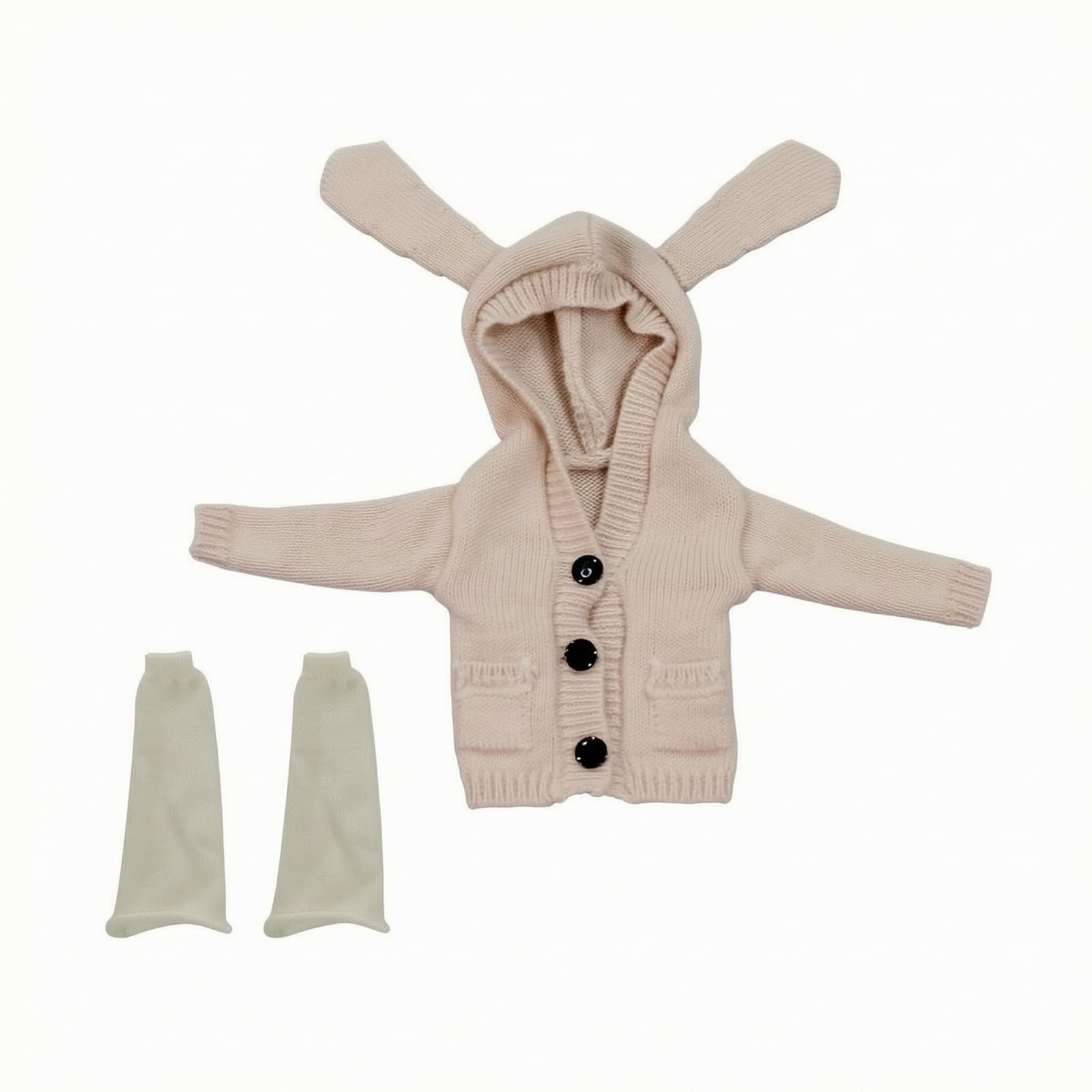rockible Puppenstrickjacke mit Beinstulpen | Handgefertigtes Design, elastische Rippenstruktur, Strickkleid mit Stulpen, für Puppen-Fotoshooting, Khaki, Yf6-2020b Set