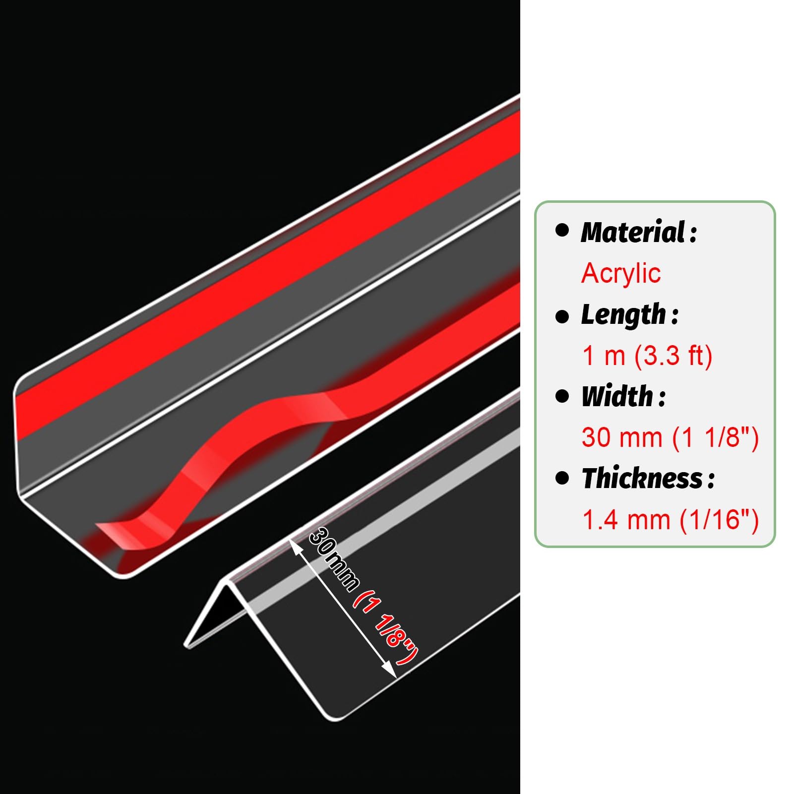 Perfil de Transición para Suelo Protector de Esquinas de Pared Transparente con Ángulo de 90°, Tira de Moldura Autoadhesiva para Bordes de Pared, Protectores de Borde de Escalera en Forma de L(30 mm (