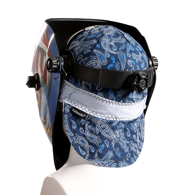 Image of Fullsheild Mens Women's Cotton Welding Cap FR Reversible Welder Caps Hat One Size for Welder Electrician Power Gas Oilfield (US, Alpha, One Size, Paisley Brown&Blue-2pcs)