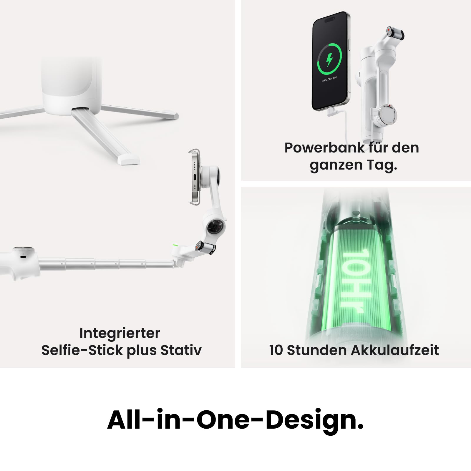 Insta360 Flow 2 Pro KI-Tracker-Bundle Schneeweiß– Erster KI-Smartphone-Gimbal mit Apple DockKit, smartes 360°-Schwenk-Tracking, frei neigbar, Stativ/Selfie-Stick integr.