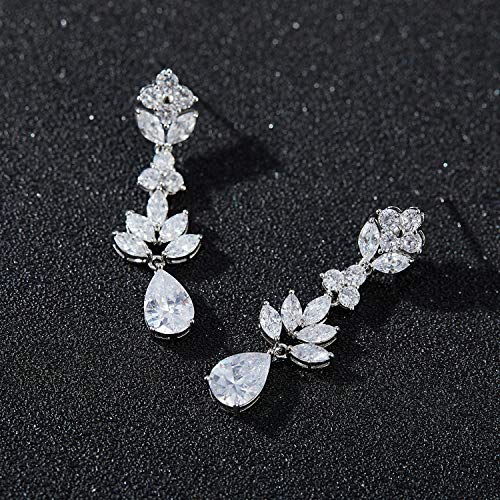 SWEETV Teardrop Wedding Earrings for Brides Birdesmaid, Crystal Cubic Zirconia Bridal Drop Earrings for Women Prom4