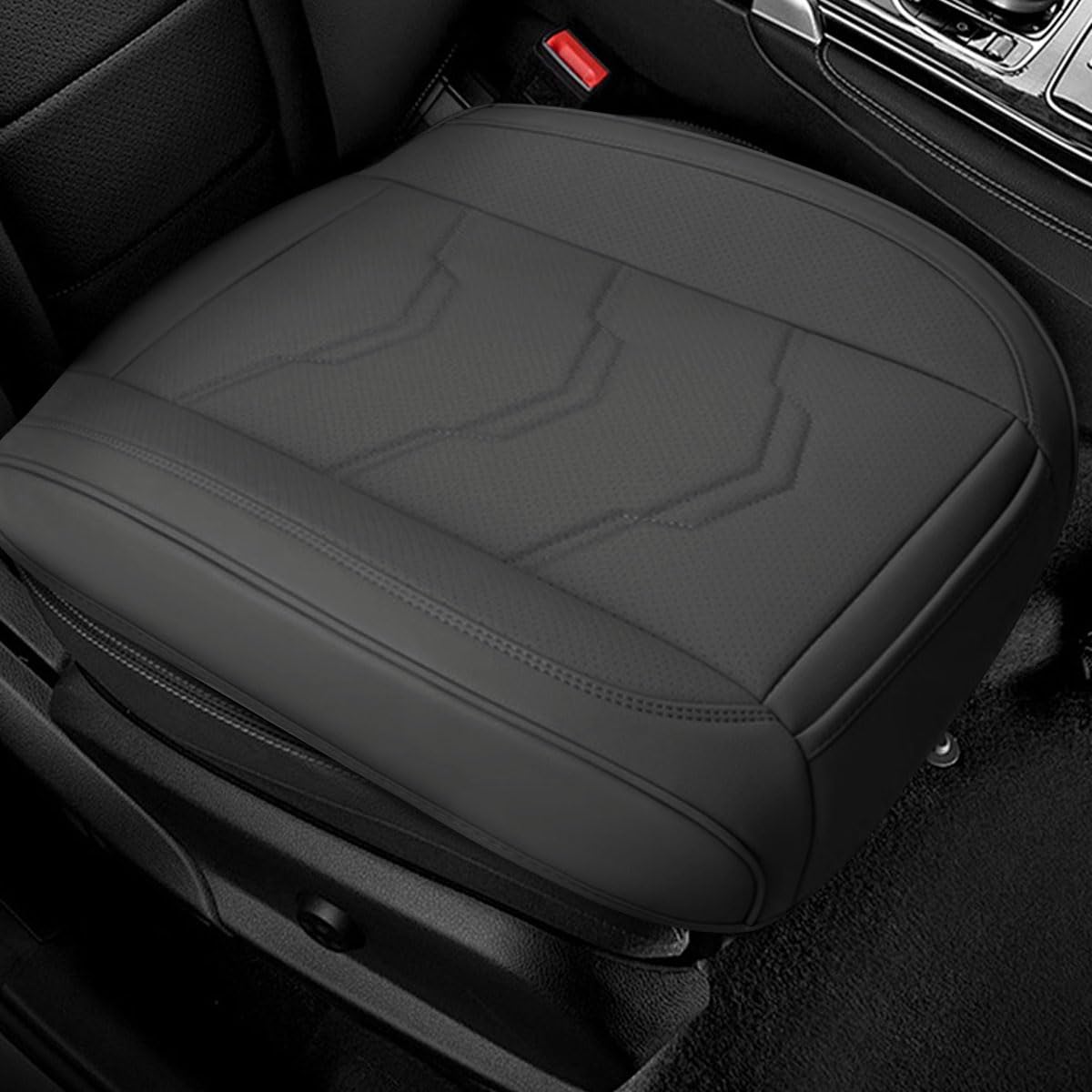 Leather Car Seat Cover, Breathable Full Wrap Auto Drive Bottom Seat Cushion Protector with Storage Pocket, Anti-Slip Luxury Vehicle Front Seats Pad Accessories for Car, Truck, SUV(Black)