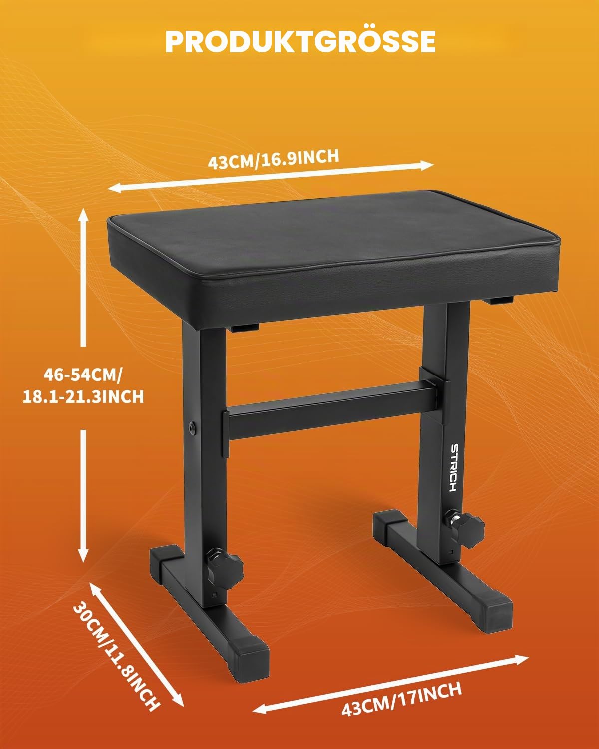 STRICH Klavierbank verstellbar, Musik Keyboard Bank Sitz, Klavierstuhl mit gepolstertem Kissen für Musiker, Schwarz, SPB-M50 (PU-Leder)