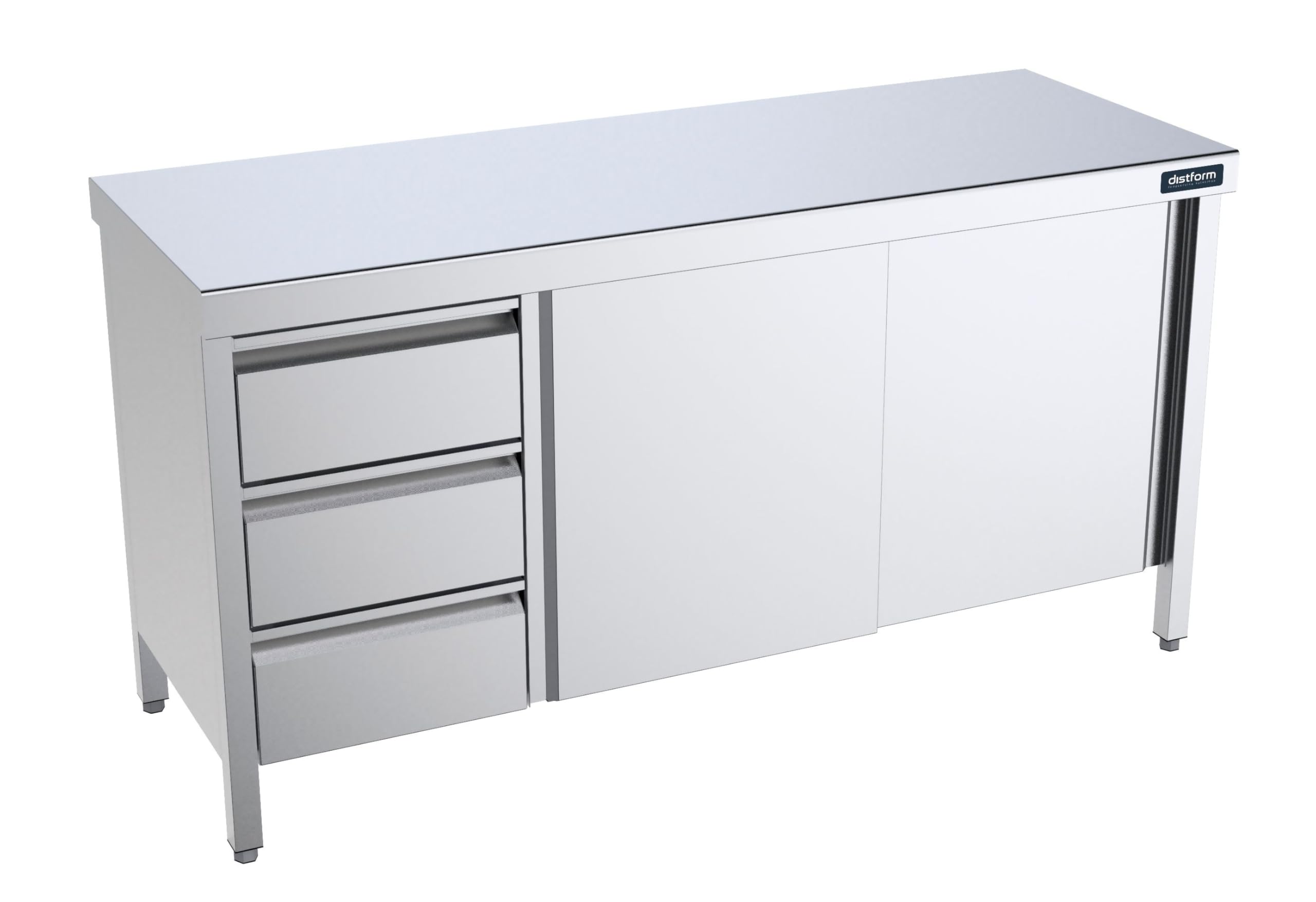 Meuble Inox Bas avec Portes Coulissantes et Tiroirs à Gauche - L 2400 x 600 mm