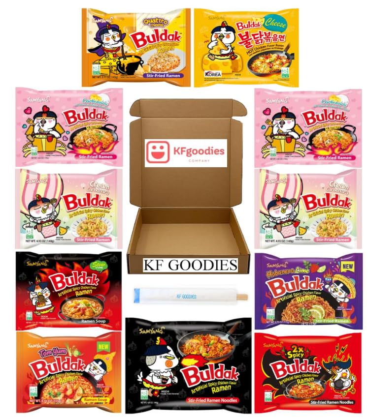 Samyang Buldak Hot Spicy Chicken Ramen Noodle Korean Stir-Fried Ramen (11, 2X, Stew, Habanero Lime, Original, Carbonara (2), Cheese, Cream Carbonara (2), Quattro Cheese, Tom Yum)
