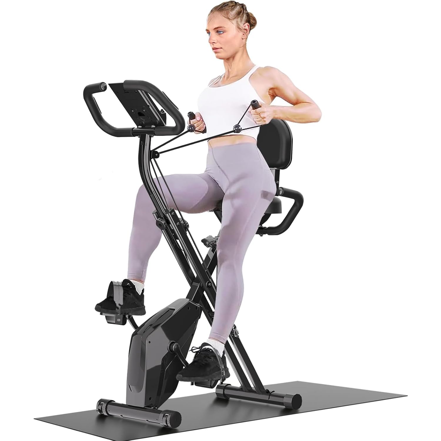 Cyclette Pieghevole da Casa 4 in 1, Bicicletta magnetica pieghevole, Resistenza magnetica regolabile a 16 livelli, monitor LCD e sensore di frequenza cardiaca noir