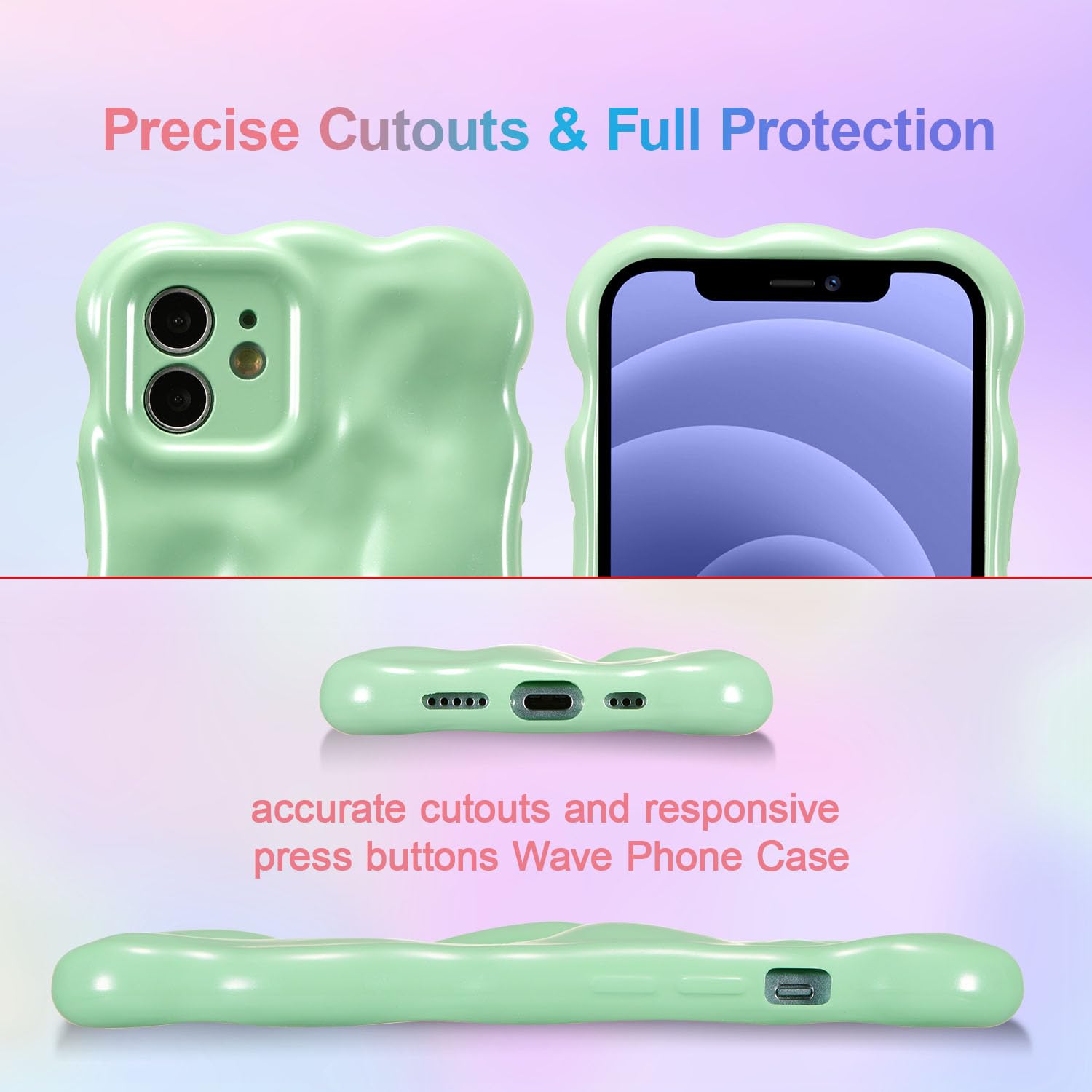 UEEBAI Case For IPhone 17 Pro Max, Cute Solid Color Curly Wave Shape Shockproof Soft TPU Bumper Phone Cover, Candy Water Ripple 3D Silicone Slim Pretty Case Non-yellowing Cover-Silver - View #9