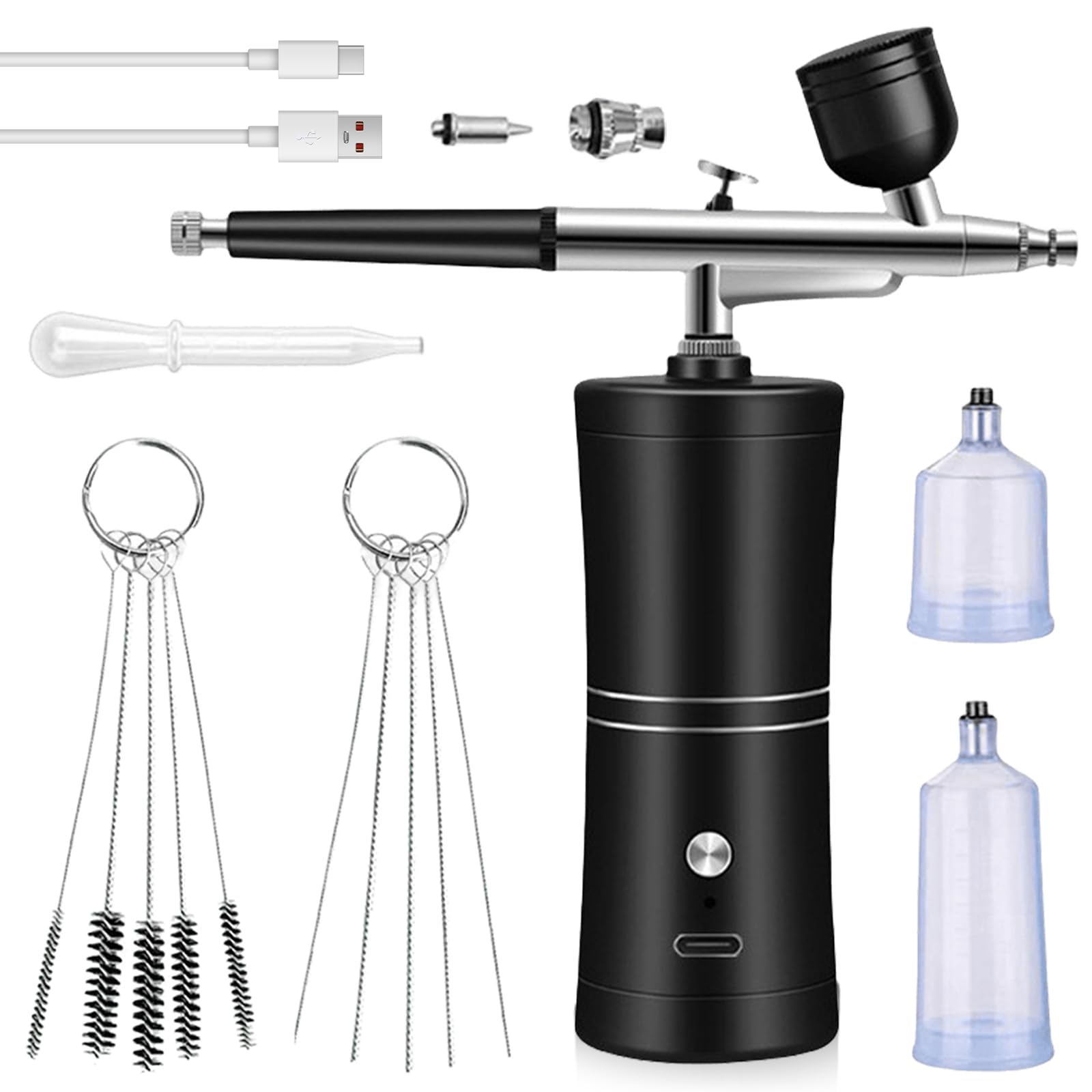 Set Aerografo, Kit Aerografo con Compressore, Aerografo Portatile USB Ricaricabile, Kit Pistola Aerografo Senza Fili, Set Di Aerografi Manuali, per Decorazione Di Torte,Nail Art (Nero)