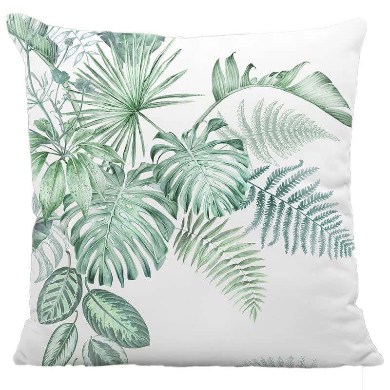 Night Comfort 100% Cotton Cushion Cover Luxury Designer Indoor & Outdoor use - Tropicana Palm Leaves Green - Sofa, Living Room, Bedroom, Rattan Garden Furniture Set, Chair, Bench (45x45cm)- Pack of 2