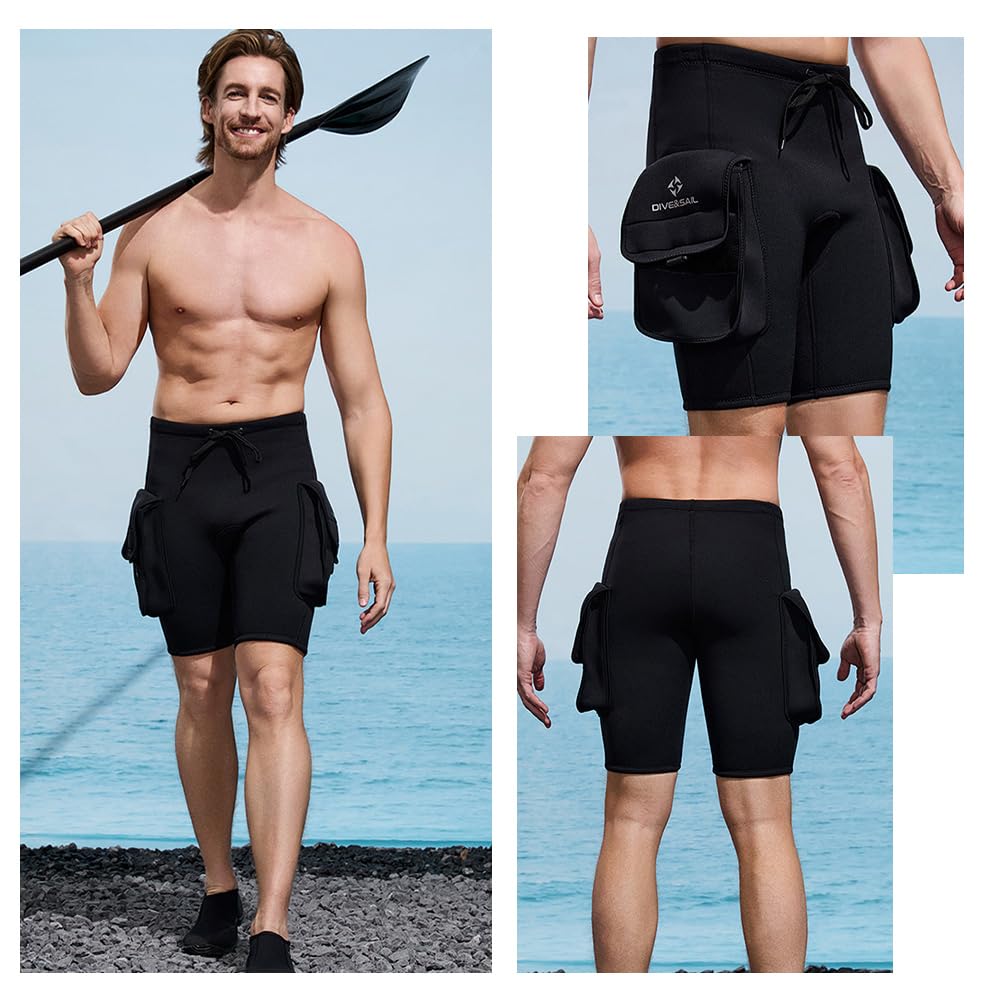 Neoprene Tech Shorts 3 mm 3 mm z 2 dużymi kieszeniami do nurkowania - spodnie neoprenowe - krótki kombinezon neoprenowy do pływania, surfowania, snorkelingu