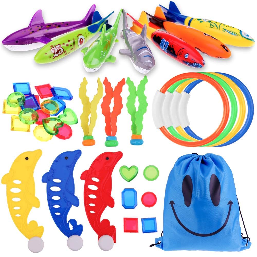 Faburo Juguetes Piscina Niños 34pcs, Juegos Piscina Niños, Juegos de Agua | Accesorios Playa o Juguetes Playa para Niños, Juego Agua en Verano, Juguete Niño para Nadar, Juguete de Buceo, Pool Toys