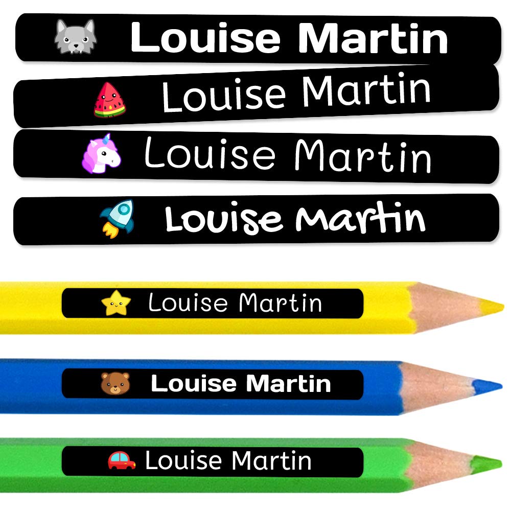 150 Personalised Sticky Labels for Pencils and Ballpoint Pens School Stickers with Name for Marking Items Waterproof Stickers for School and Nursery Dimensions 4.6 x 0.6 cm — image 1