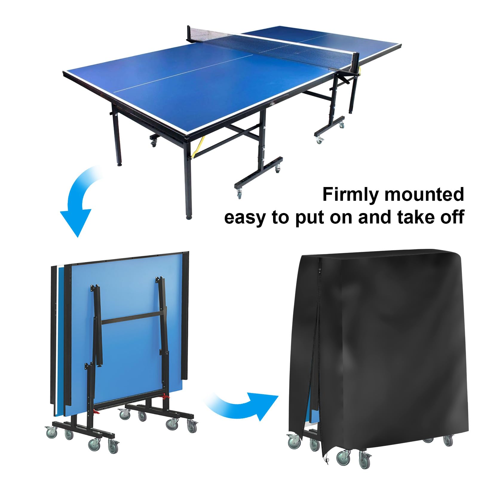 Funda impermeable para mesa de ping pong 185x165x70 cm Oxford resistente UV viento desgarros interior exterior