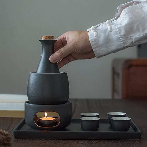 Miniatura 5 de Juego de 8 piezas de sake, juego de tazas de sake de cerámica japonesa retro, diseño elegante, el mejor regalo para familiares y amigos, con 1 olla