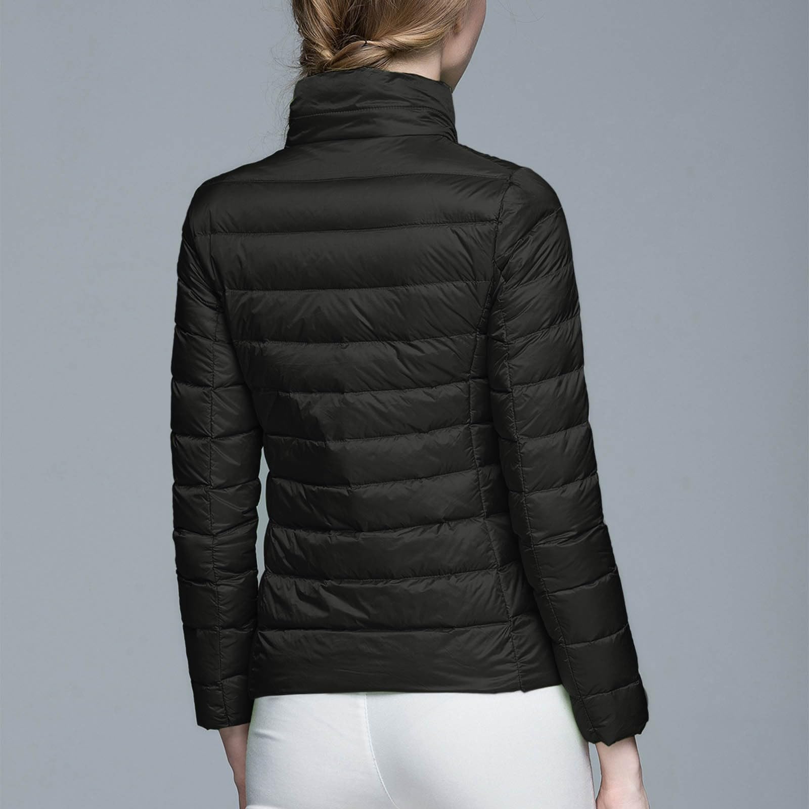 Plumifero Con Capucha Ultraligero Mujer CáLida Y Ligera De Plumas Para Mujer Con PuñOs Acolchada Corta Plegable De Invierno Y OtoñO Con Cremallera Día a día Cálido