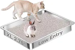Amibud Caixa de areia de aço inoxidável de entrada baixa para gatos idosos, caixa de areia rasa grande de gatinhos de metal, bandeja de areia para gatinhos de fácil acesso - 40 cm C x 35 cm L x 7 cm A