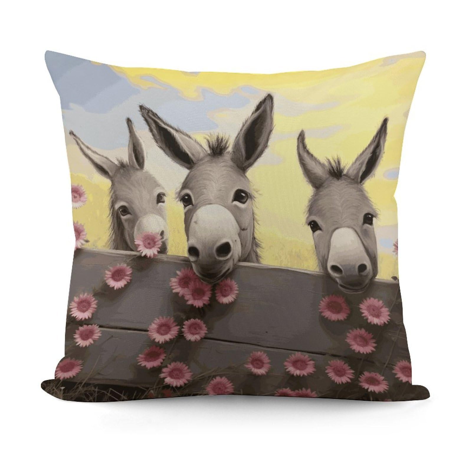 VstaDank Donkey and Flower Throw Pillow Covers Fade-Resistant Removable Pillowcase Square Cushion Case Cozy Pillow Case Breathable Pillow Protector Soft Pillow Shams 18"x18"