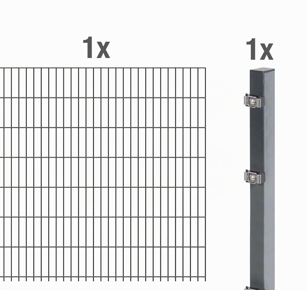 Alberts 641498 Doppelstabmattenzaun als Zaun-Komplettset | verschiedene Längen und Höhen | anthrazit | Höhe 143 cm | Länge 2,5 m