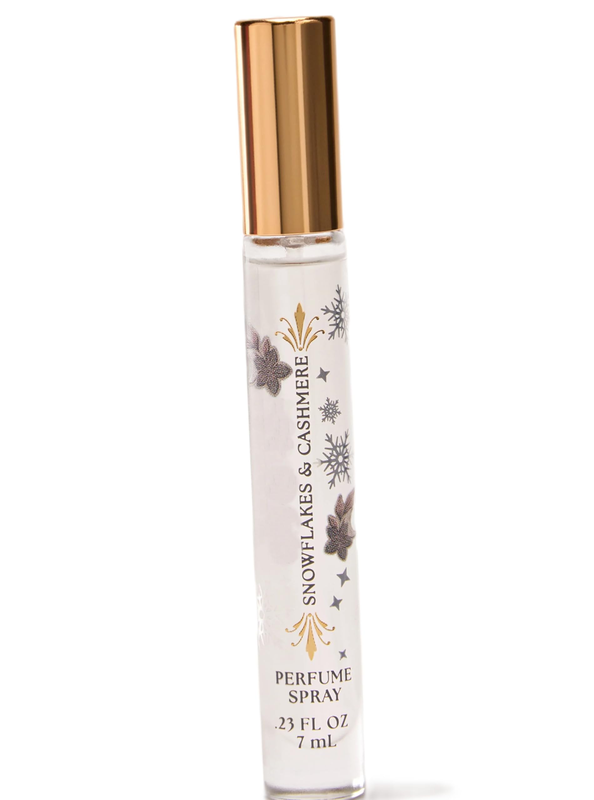 Bath and Body Snowflakes & Cashmere Mini Eau de Parfum 0.23 fl oz / 7 ml Fragrance notes: vanilla cashmere cream, caramel woods and frosted clementine