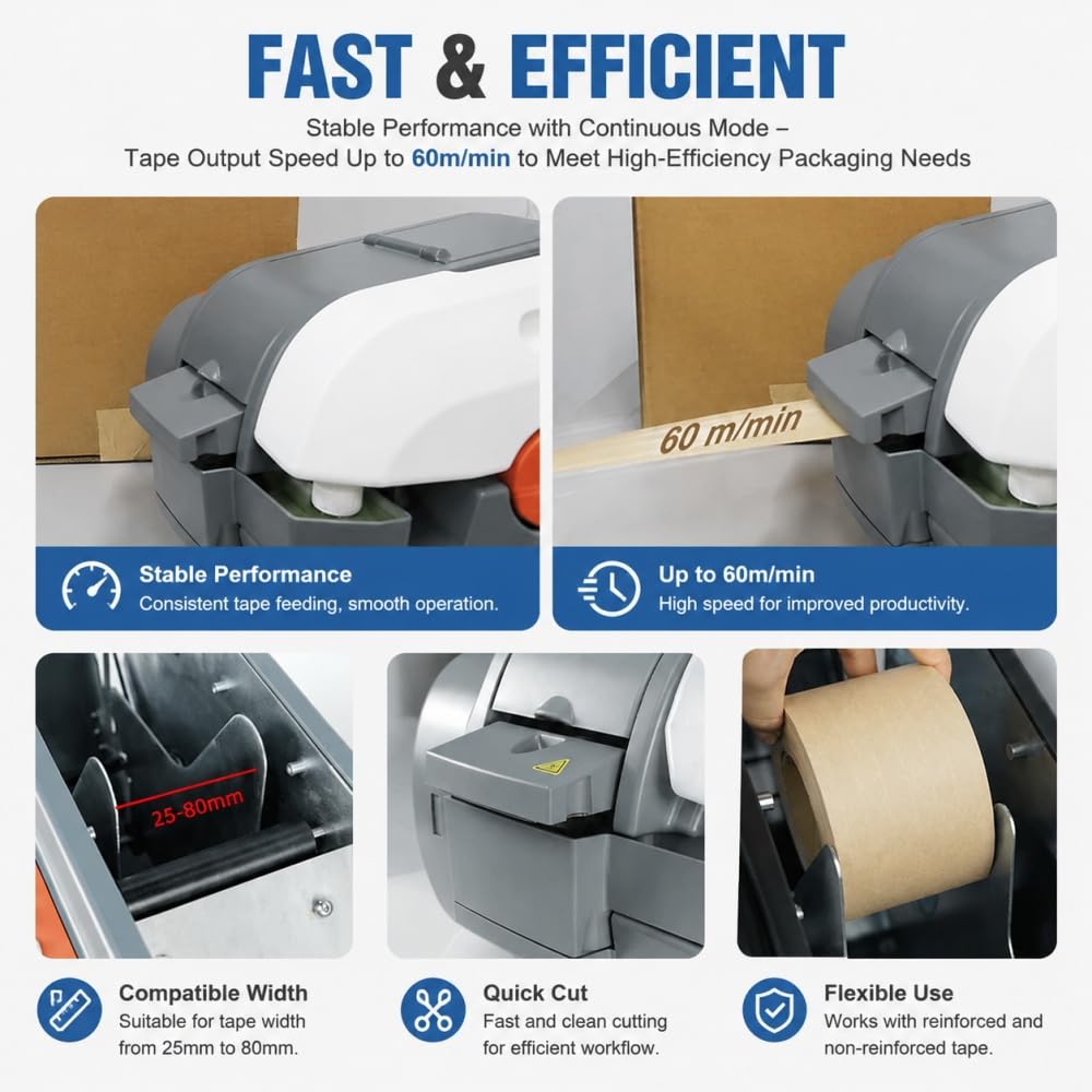 Macchina Automatica per Nastro Adesivo per Carta Kraft Dispenser per Nastro gommato Resistente con Spazzola umettante Uniforme e Controlli Facili da Usare