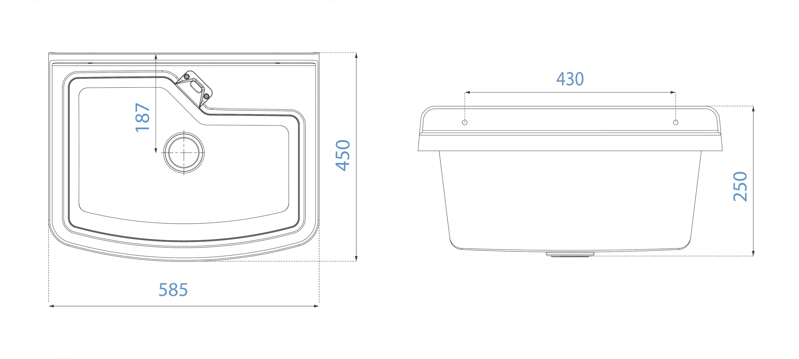 Adventa: Lavabo Multiuso Vela in resina di PP, Installazione a parete, Facile da montare, Kit di scarico incluso, Resistente, Indoor e Outdoor, 60 x 45 x 25 cm, Bianco