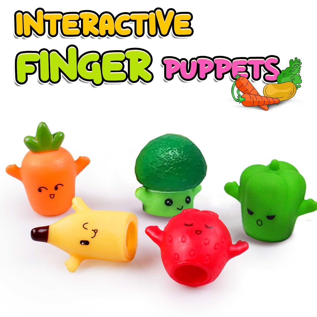 Wembley 5Pc Finger Puppets for Kids| Soft Squishy Toy Set| Easy to Slide Hand Puppets| Set Interactive Storytelling Role Play Fun for Boys, Girls and Toddlers (Fruits & Veggies) 1
