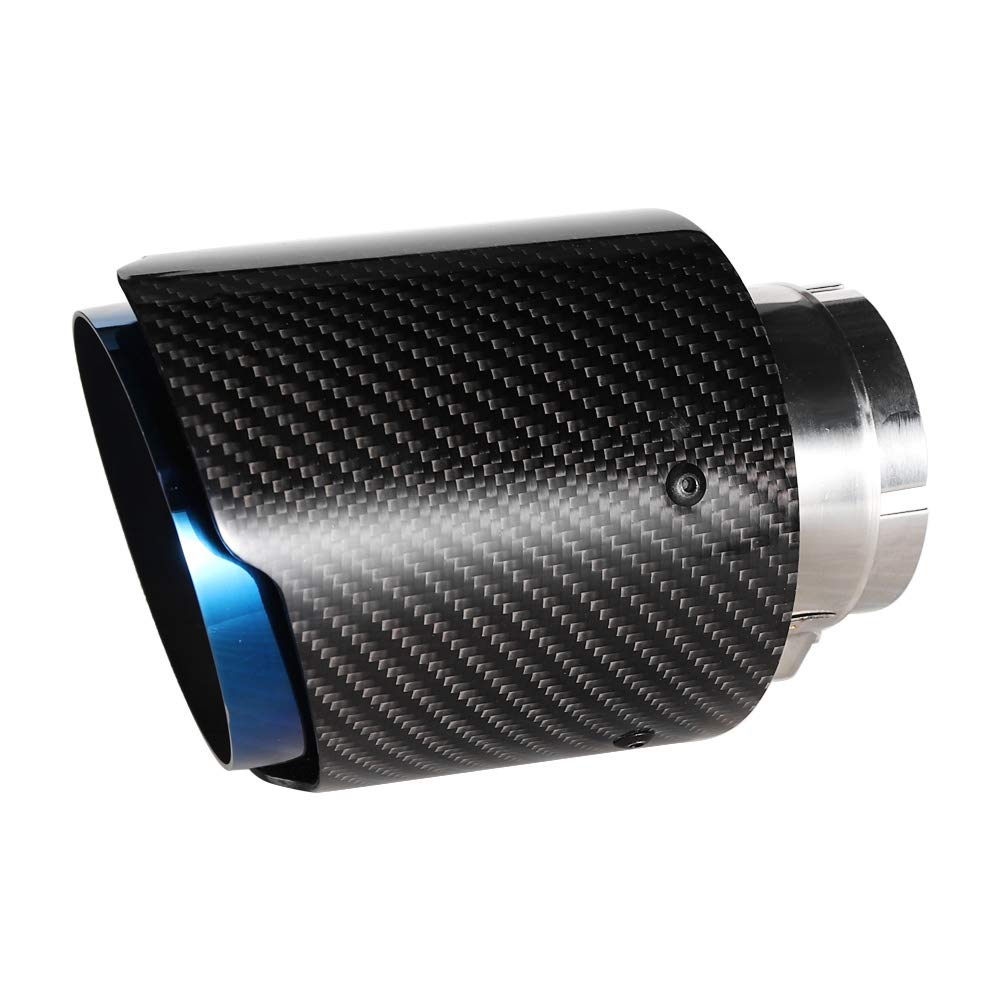 Terminale Scarico auto, 63-101mm Universale Terminale di Scarico Silenziatore Marmitta di Coda in Acciaio Inox e Fibra di Carbonio Lucido per Autoveicoli