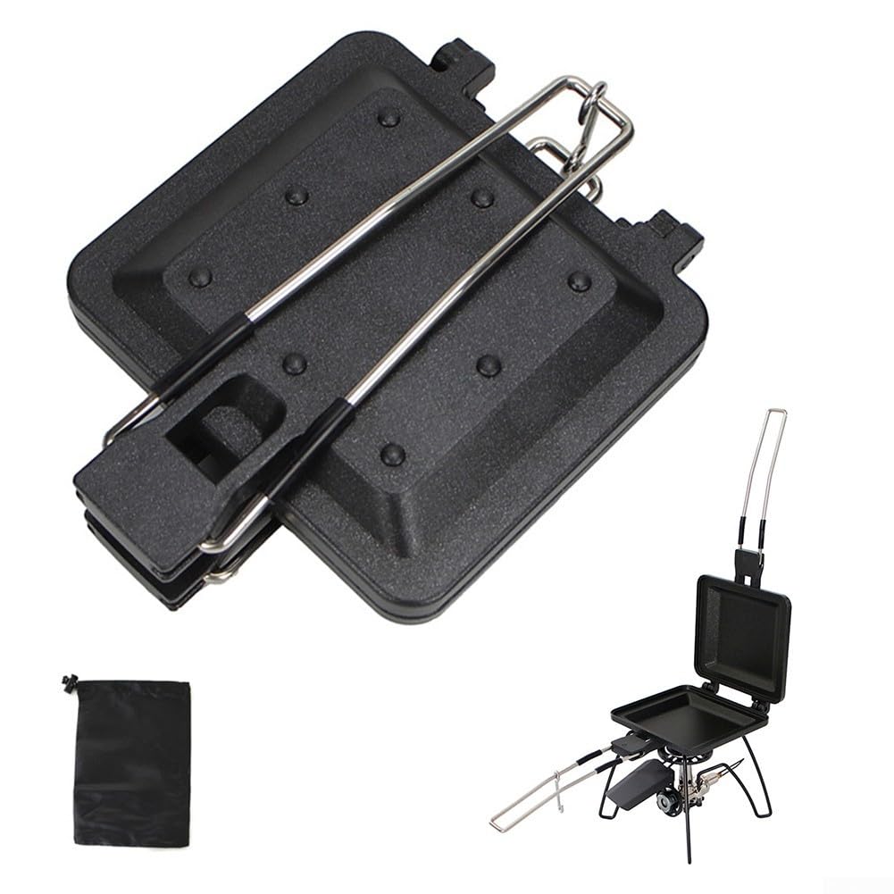 Poêle à sandwich pliable portable en alliage d'aluminium pour le camping, la cuisine et le petit déjeuner