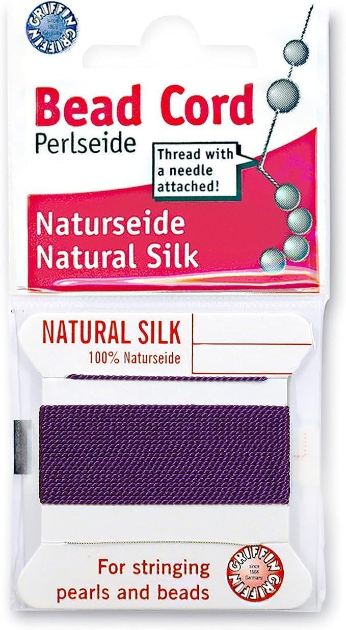 Griffin Bead Cord Nylon Amethyst #4 - Griffin NylonPower with Stainless Steel Needle Attached – for Knotting Pearls, Gemstones, Crystals and Beads