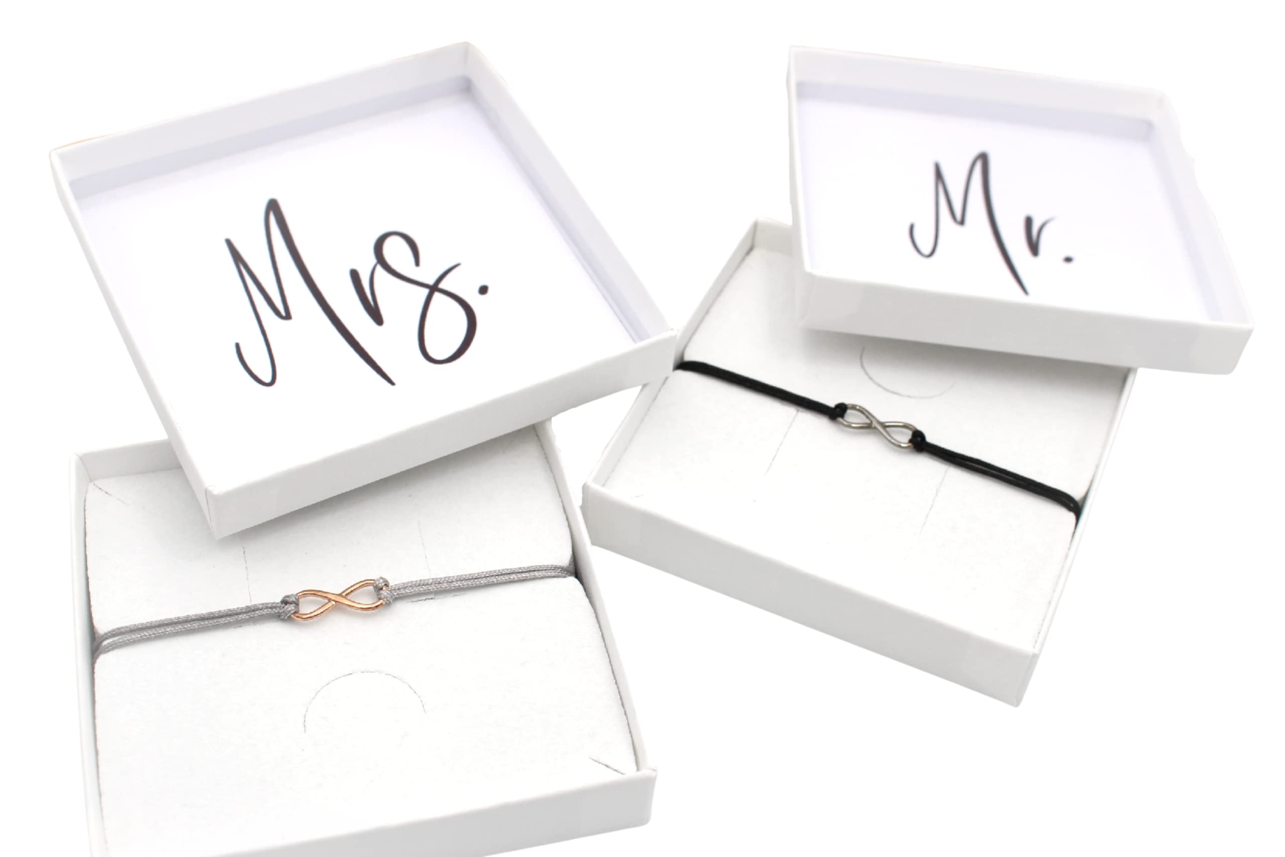 Infinity Armband Set Mr & Mrs 925 Silber - 4tlg Partnerarmband verstellbar | große Farbauswahl