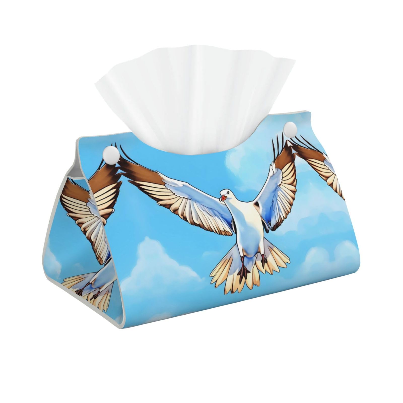 Flying Seagulls Print Long Tissue Box Cover Holder â€ Foldable Leather Organizer for Vanity, Nightstand, Desk & Bathroom