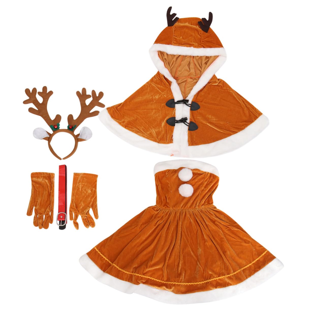 Operitacx Vestido de Dama de Alce Navideño Rojo de Poliéster para Niña