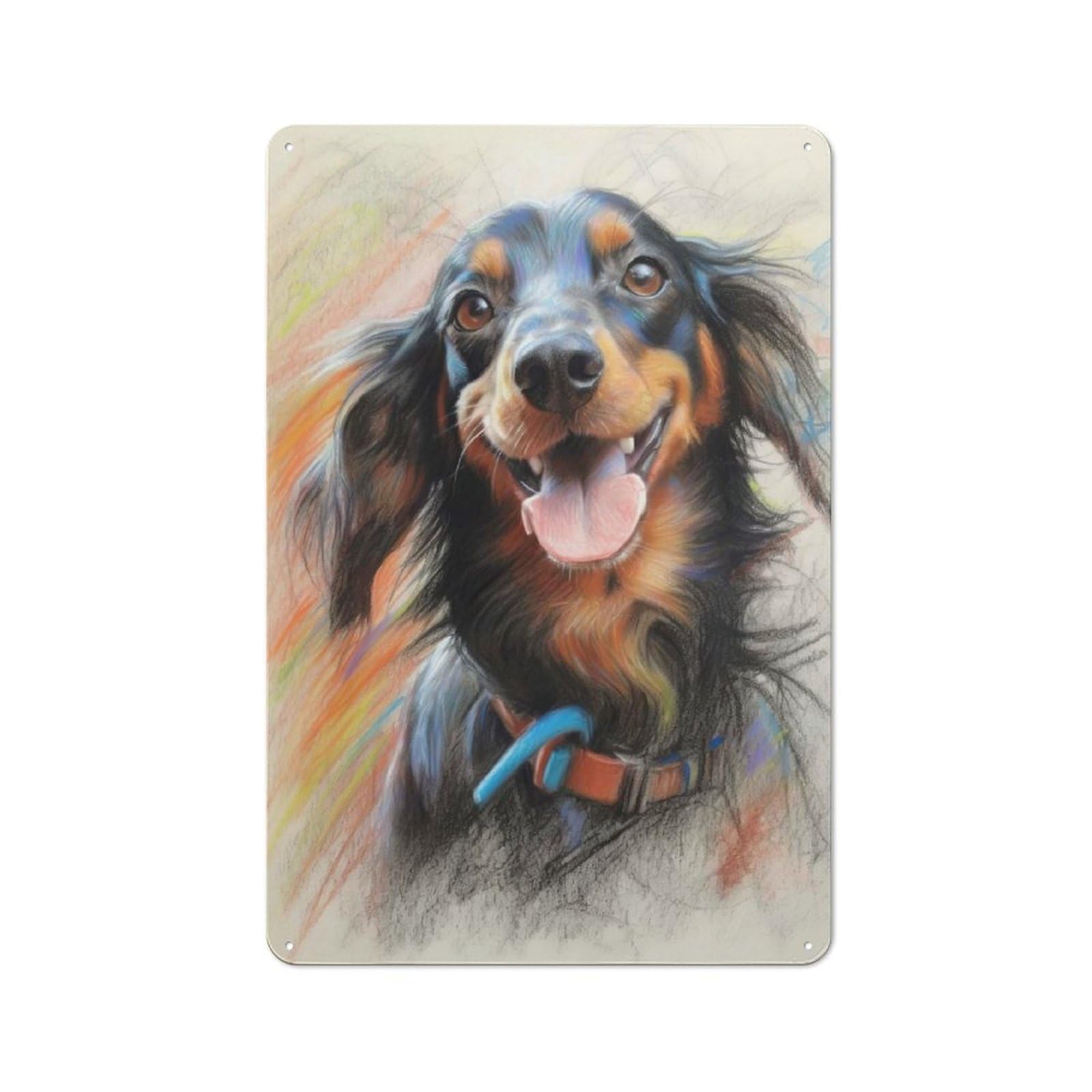 Junmoney Dachshund Sketch Tin Wall Plaque 30X20cm With For Home Office Or Studio, Gift Idea At Christmas For Creative Workspace Decorators
