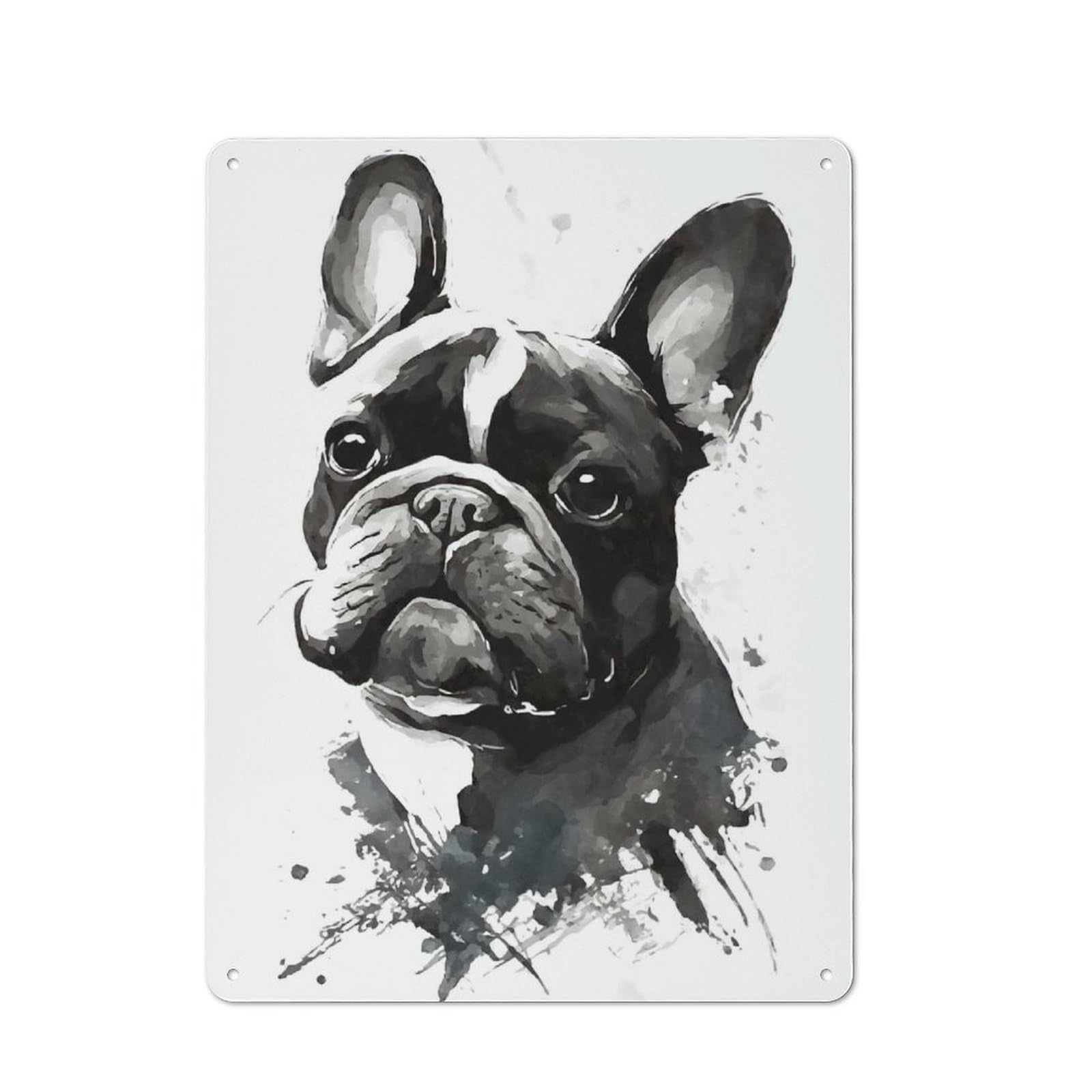 Junmoney French Bulldog Black Ink Vintage Tin Sign 40X30cm With For Kitchen Or Home Bar, For Retro Home Interiors, For Cafés, Pubs And Restaurants