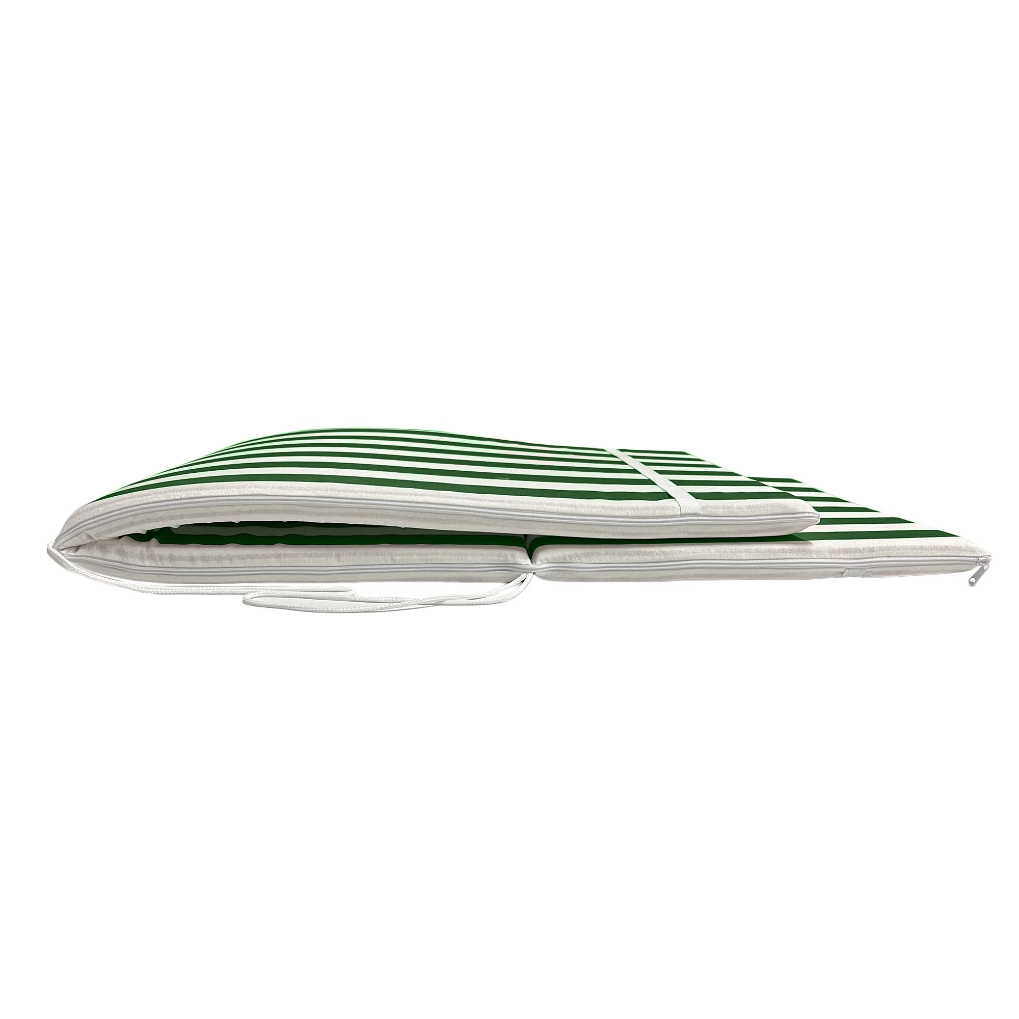 Il Tuo Artigiano Design Cuscino Imbottito per Sdraio Mare da Giardino 165x50x3,5 cm Made in Italy - Ricambio Materassino a Righe sedia Sdraio in Legno (Bianco e verde)