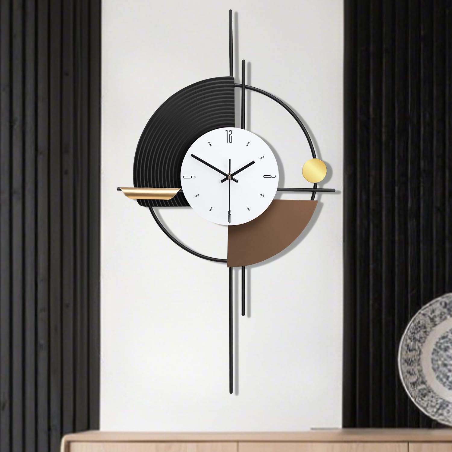 EMITDOOG Modern Wall Clock for Living Room,Large Decorative Wall Clock,Digital Creative Silent Clock Battery Operated for Kitchen/Entryway/Bedroom/Office/Dinning Room Metal Wall Decor，17.5 * 31 Inch