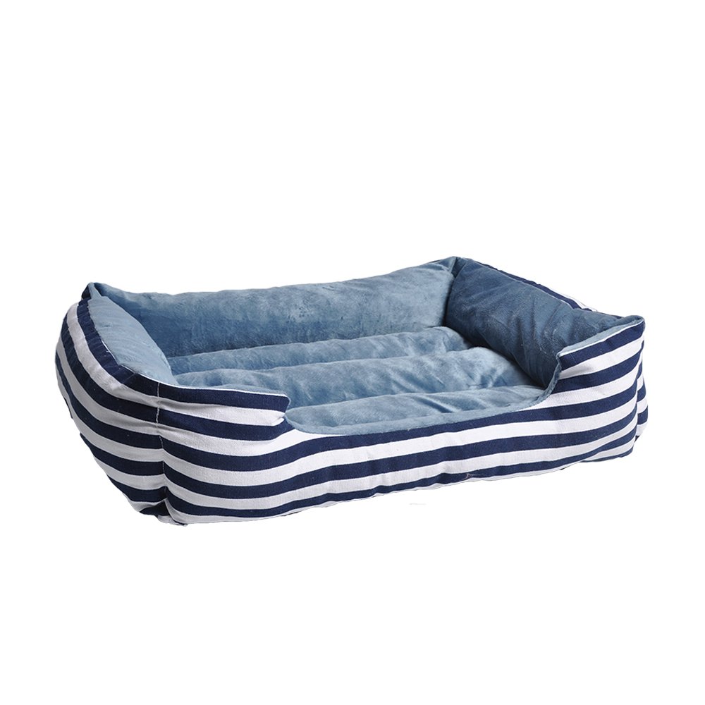 long rich Blue White Stripe Rectangle Pet Bed Small Size,by Happycare Textiles, 20 by 17 inches