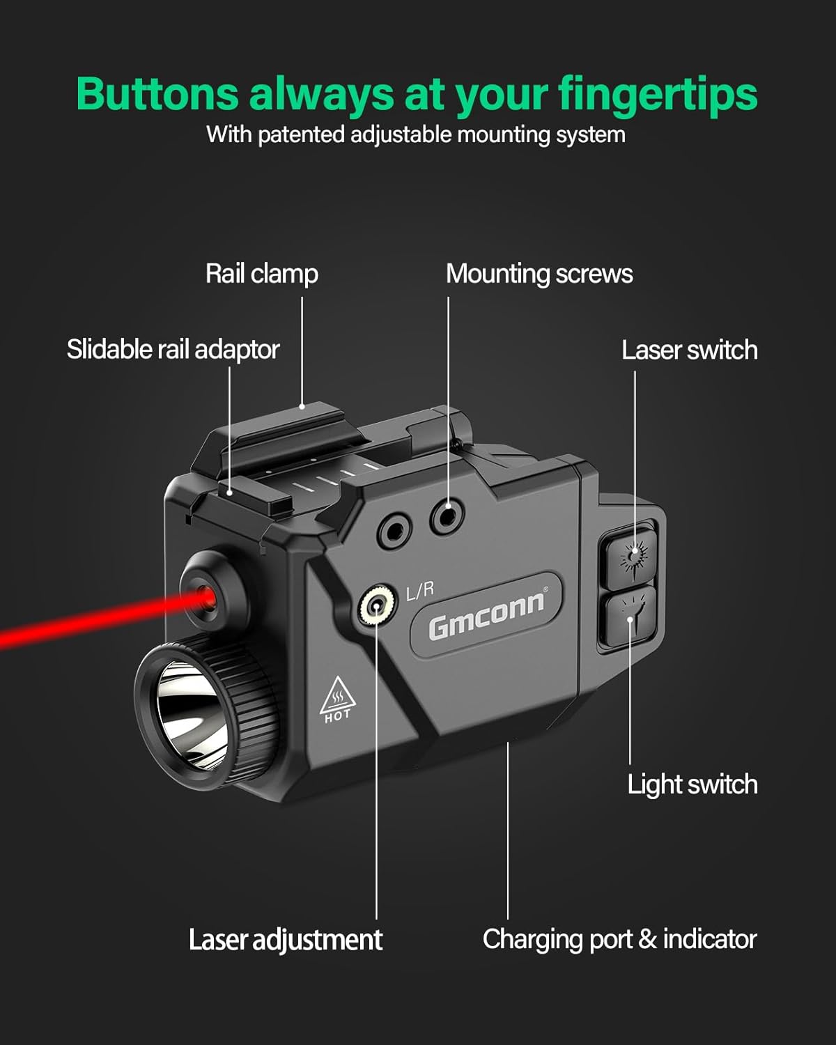 Gmconn 800 Lumen Pistol Light Red Laser Combo, Tactical Flashlight with Green Beam for Pistol with Rail (Red Laser)