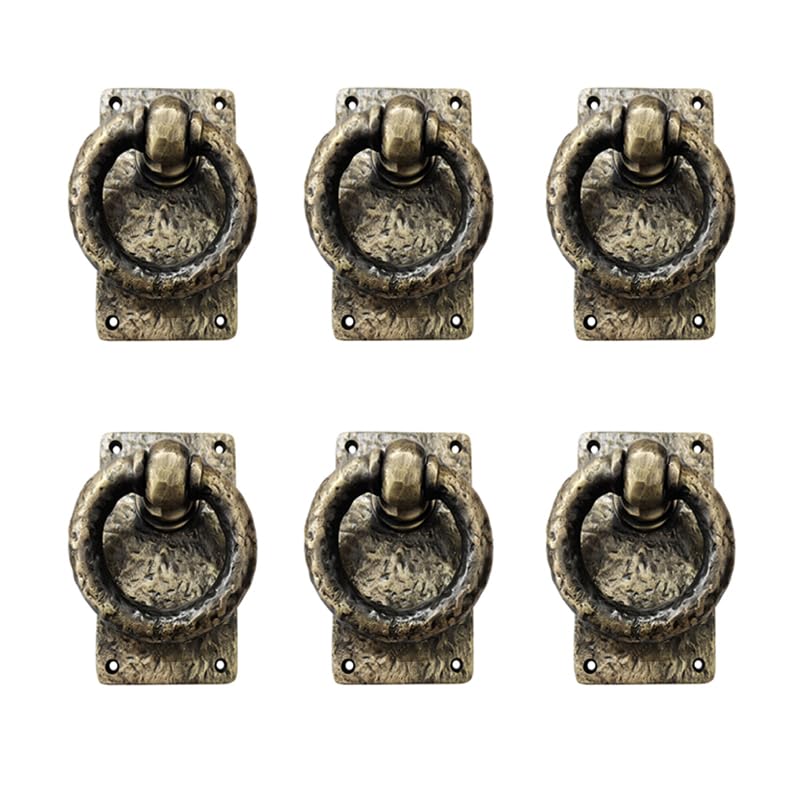 Adonai Hardware"Adonikam" Heavy Duty Cast Iron Front Entry Sturdy Ring Medieval Door Knockers (6 Pack, Antique Brass) for Vintage Wooden Barn Shed Doors, Gates, Fences, Furniture and Farmhouse