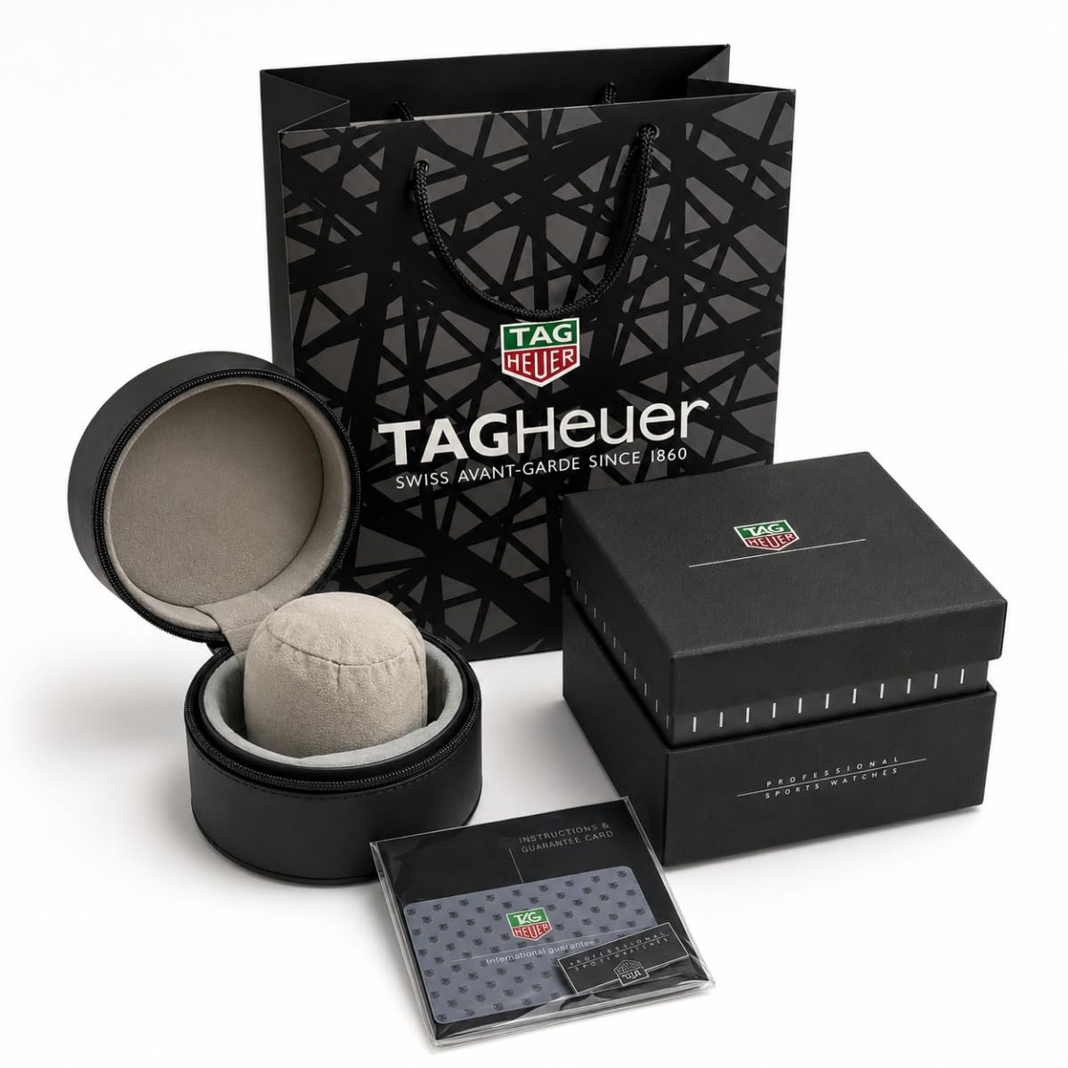 Boîte Montre Cuir Noir Étui Montre Rond Unique Support Rangement Bracelet Gris Doublure Douce pour TAG Heuer Grand Carrera