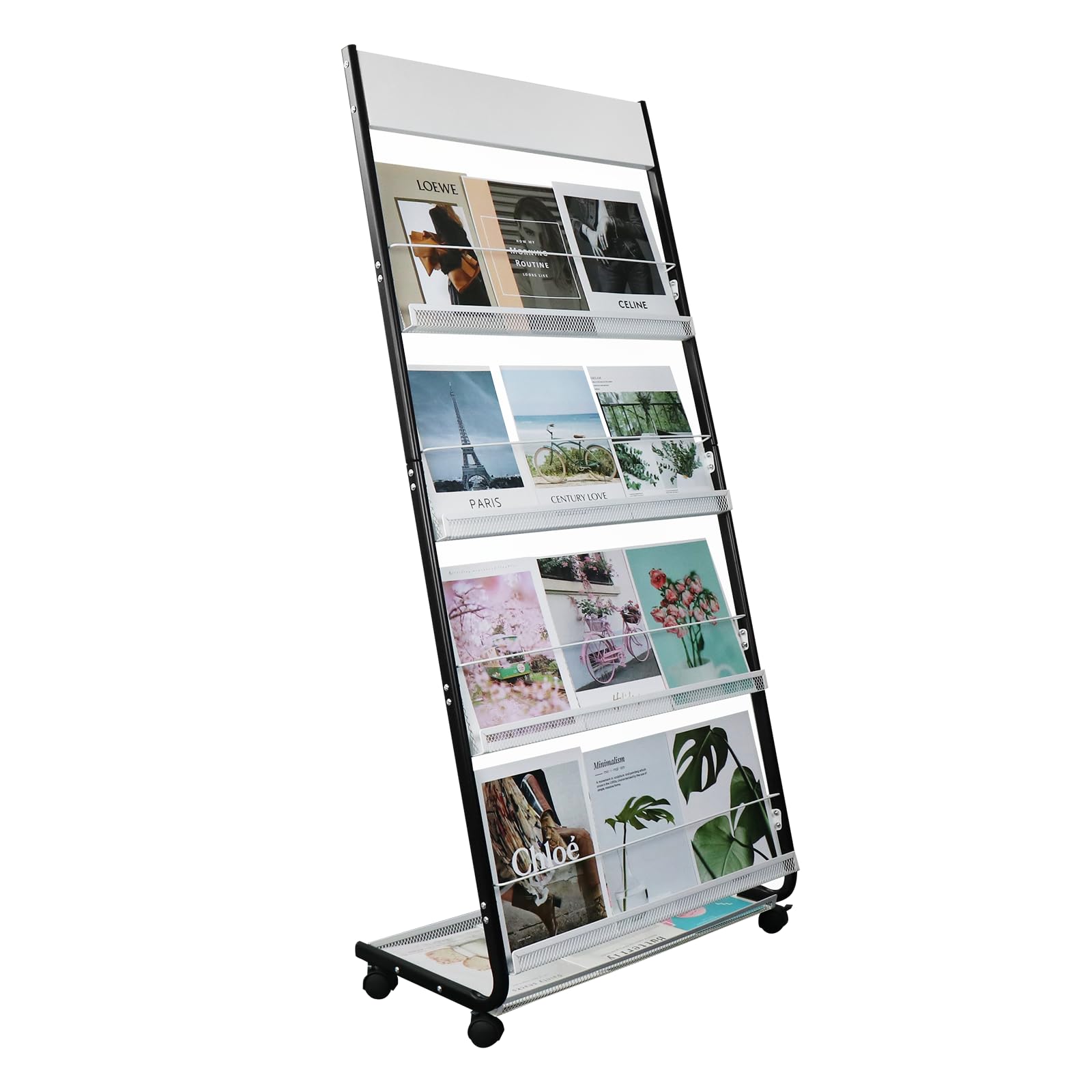 4-Tier Floor-Standing Magazine Rack with Wheels – Perfect Brochure Display Stand for Exhibitions, Offices, and Information Hubs-picture-27