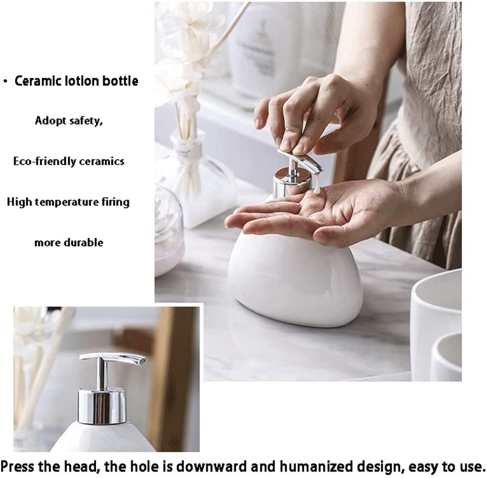 Juego De Accesorios De Baño, Juego De Accesorios De Baño De Cerámica, Blanco, 5 Piezas, Elegante Juego De Accesorios De Baño, Porcelana, Incluye Botella De Loción, Taza Para Cepillo De Dientes