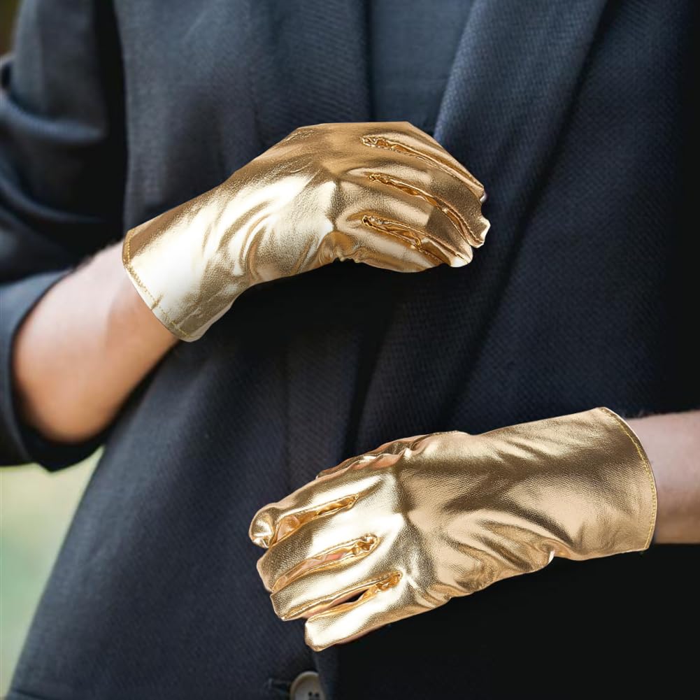 de Scène Gothiques Punk Rock Dorés Métallisés Doigts Entiers pour Hommess D'Opéras de Soirée Princesse Extensibles Moufles en Cuir Brillant pour Femmes Déguisements
