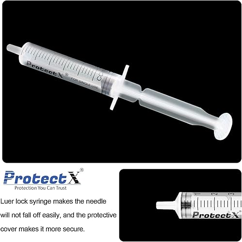 Miniatura 3 de ProtectX Jeringa estéril desechable Luer Slip de 0.2 fl oz, sellada individualmente, dispensación suave y precisa para laboratorios científicos,