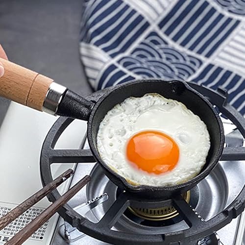 Miniatura 5 de CANDeal Mini sartén de hierro fundido con mango de madera resistente al calor, sartén para fajitas para barbacoa, tortilla, tapas y postres,