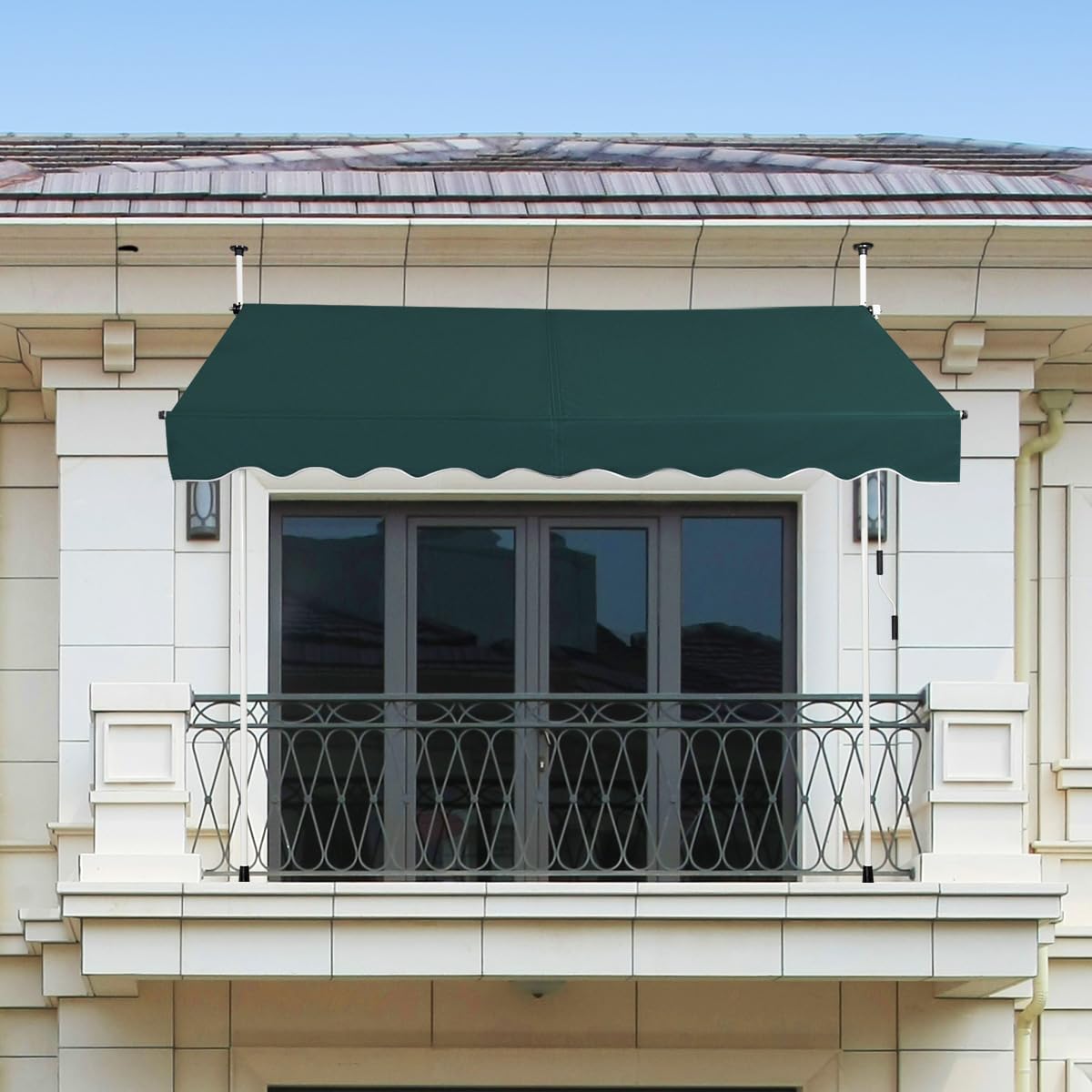 RELAX4LIFE Store Banne Manuel sans Perçage, Auvent Balcon Rétractable avec Manivelle, Tissu Oxford Anti-UV Imperméable, Hauteur Réglable 2-3 M, Store Banne pour Porte Fenêtre (Vert,200 X 125 cm)