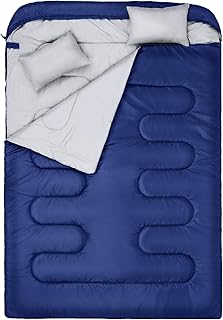 Sportneer - Saco de Dormir para 2 Personas (220 x 150 cm, 3,5 kg, con 2 Almohadas, Cuatro Cremalleras Dobles, para Adultos)